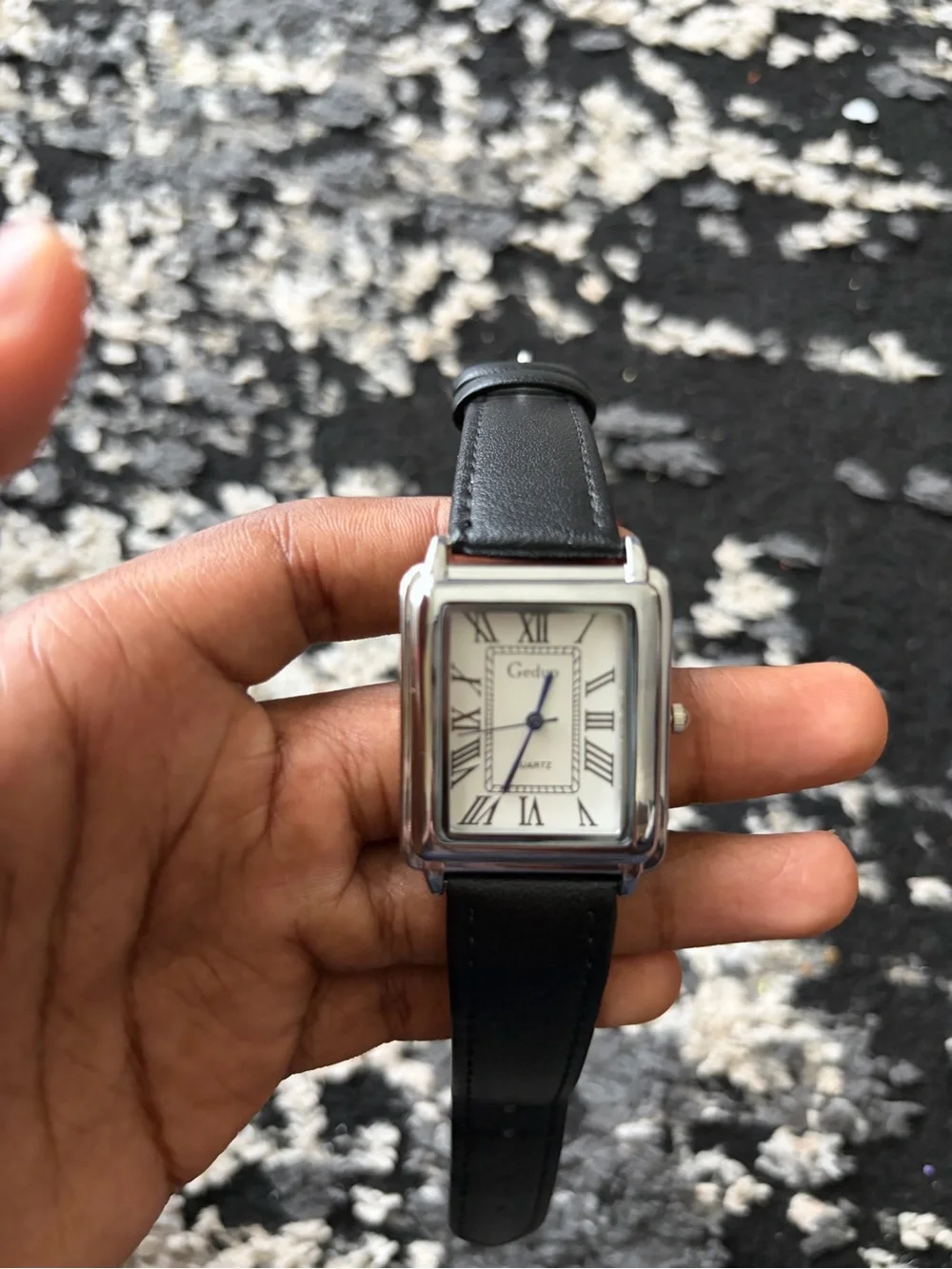 Gedu Classic Rectangular Face Black Leather Strap Watch